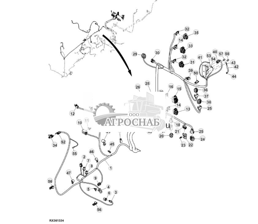 Жгут проводов шасси, с AutoTrac™, без резервного насоса, 15,0 L, двигатель FT4 (для Северной Америки) (24) (802000 - 804100) - ST874740 225.jpg